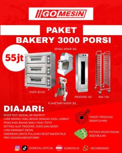Paket mesin bakery Gomesin kapasitas produksi 3.000 roti per hari untuk Dapur MBG.